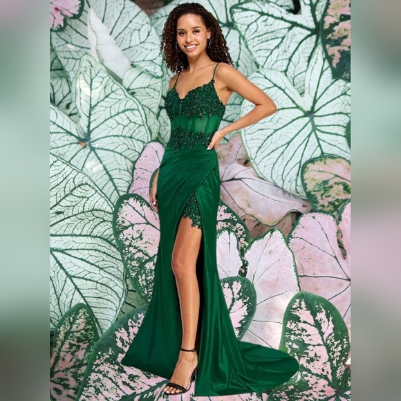 TLC Say Yes To The Prom Green Embellished Corset Gown
